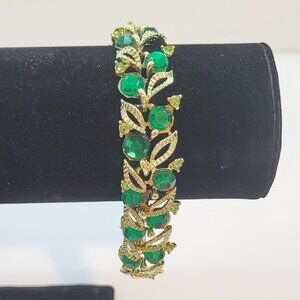 Star brand signed Mid-Century Emerald Green Rhinestone and gold toned bracelet